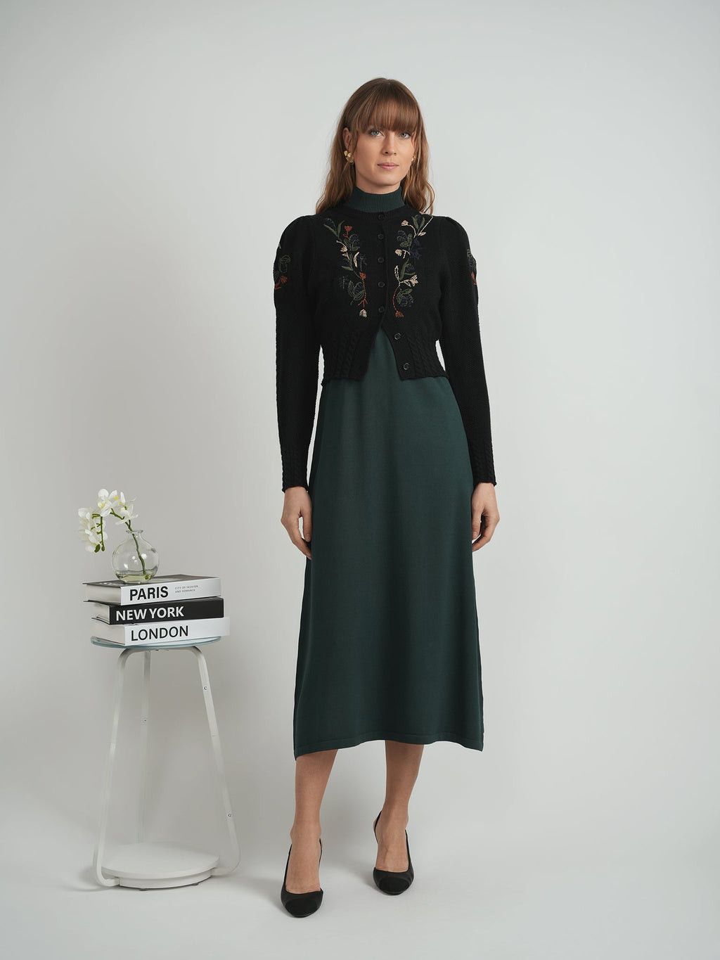 Embroidered Textured Knit Cardigan