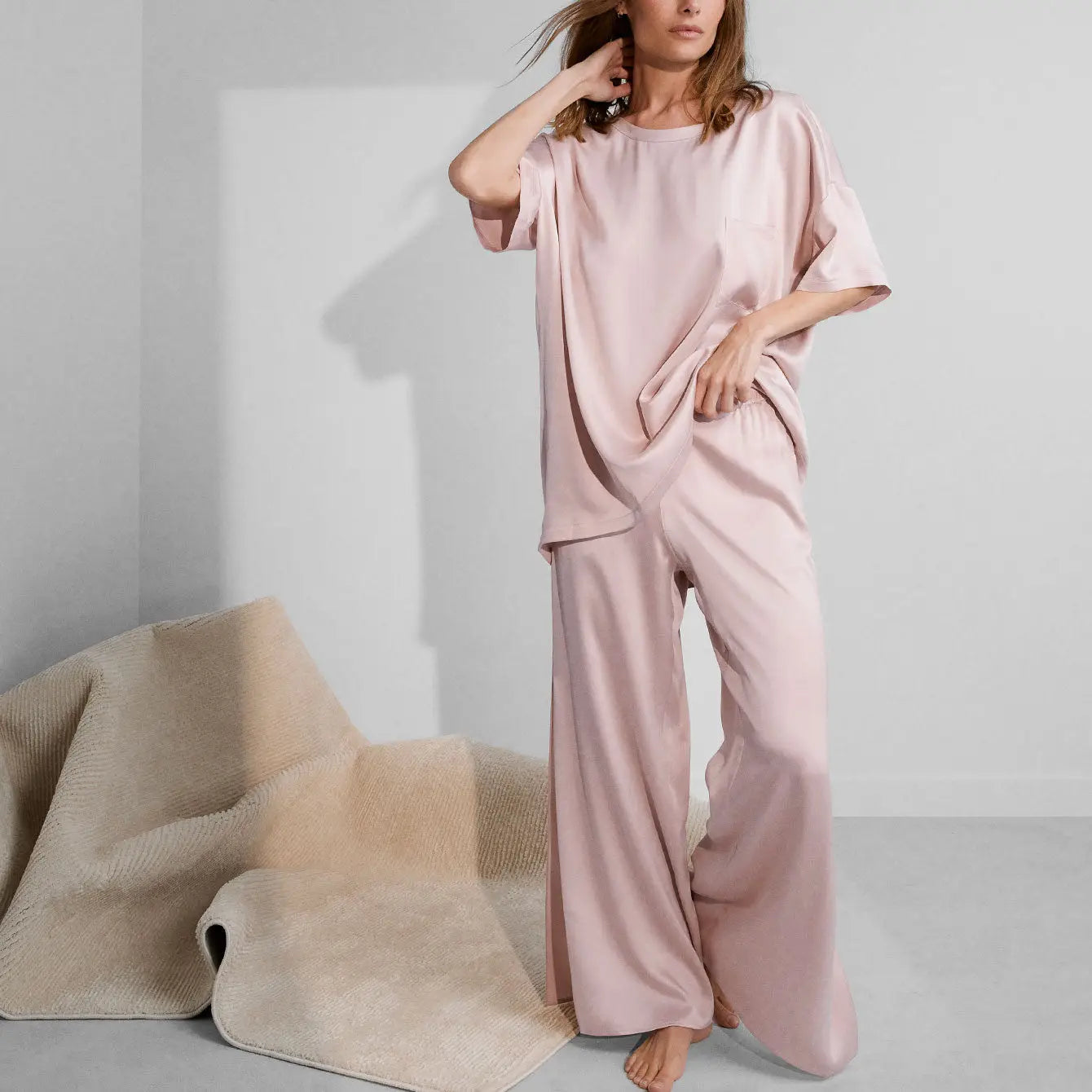Washable Silk Tee Pant Set - The Peony Haus