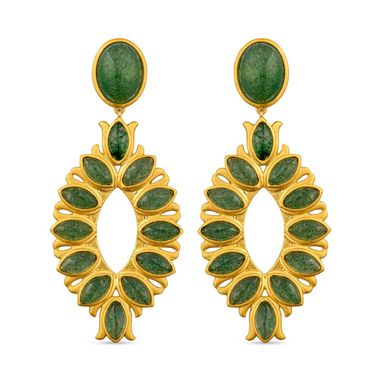 Water Lily Drop Earrings - Green Strawberry Quartz