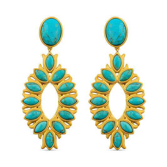 Water Lily Drop Earrings - Turquoise