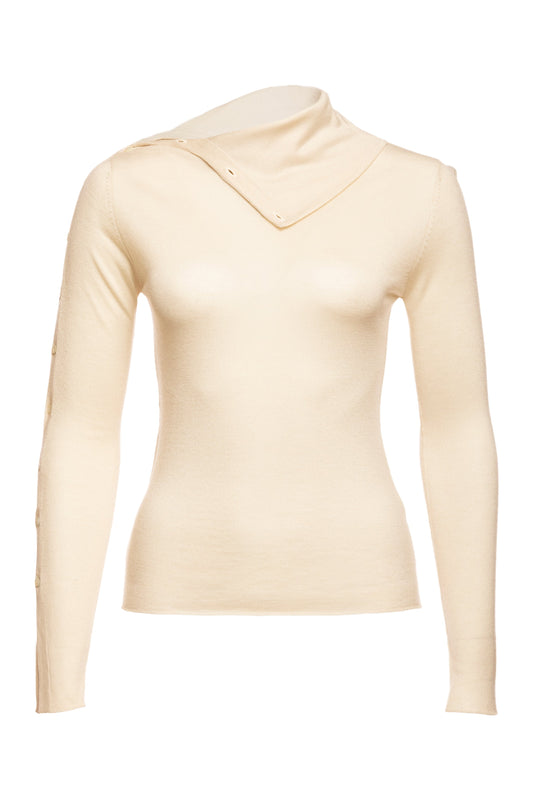 Pearl Body Fitted Flap Turtle Neck Textured Top