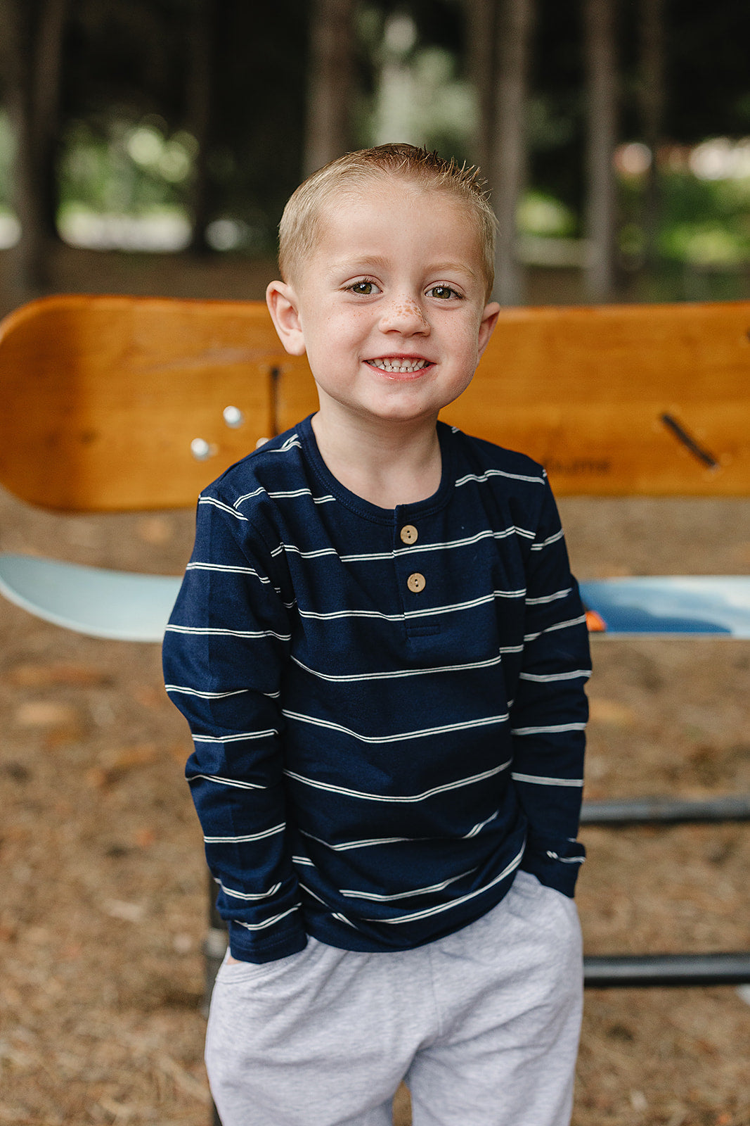 Navy Stripe Long Sleeve Tee - 95% Cotton