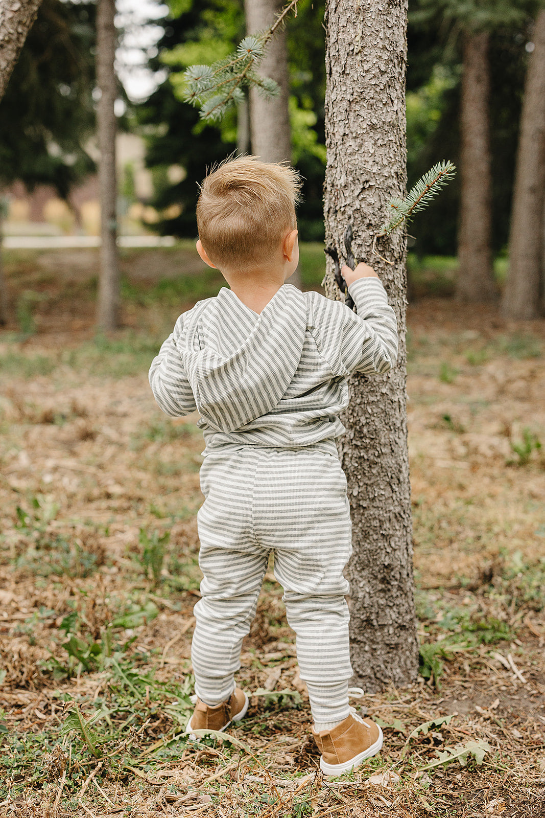 Grey Striped Hooded Set - 95% Cotton