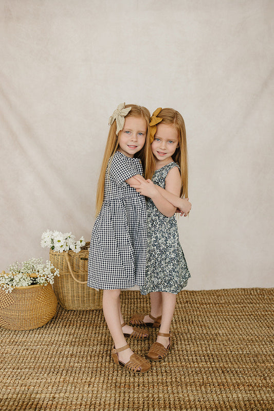 Navy Gingham Linen Cotton Dress - The Peony Haus