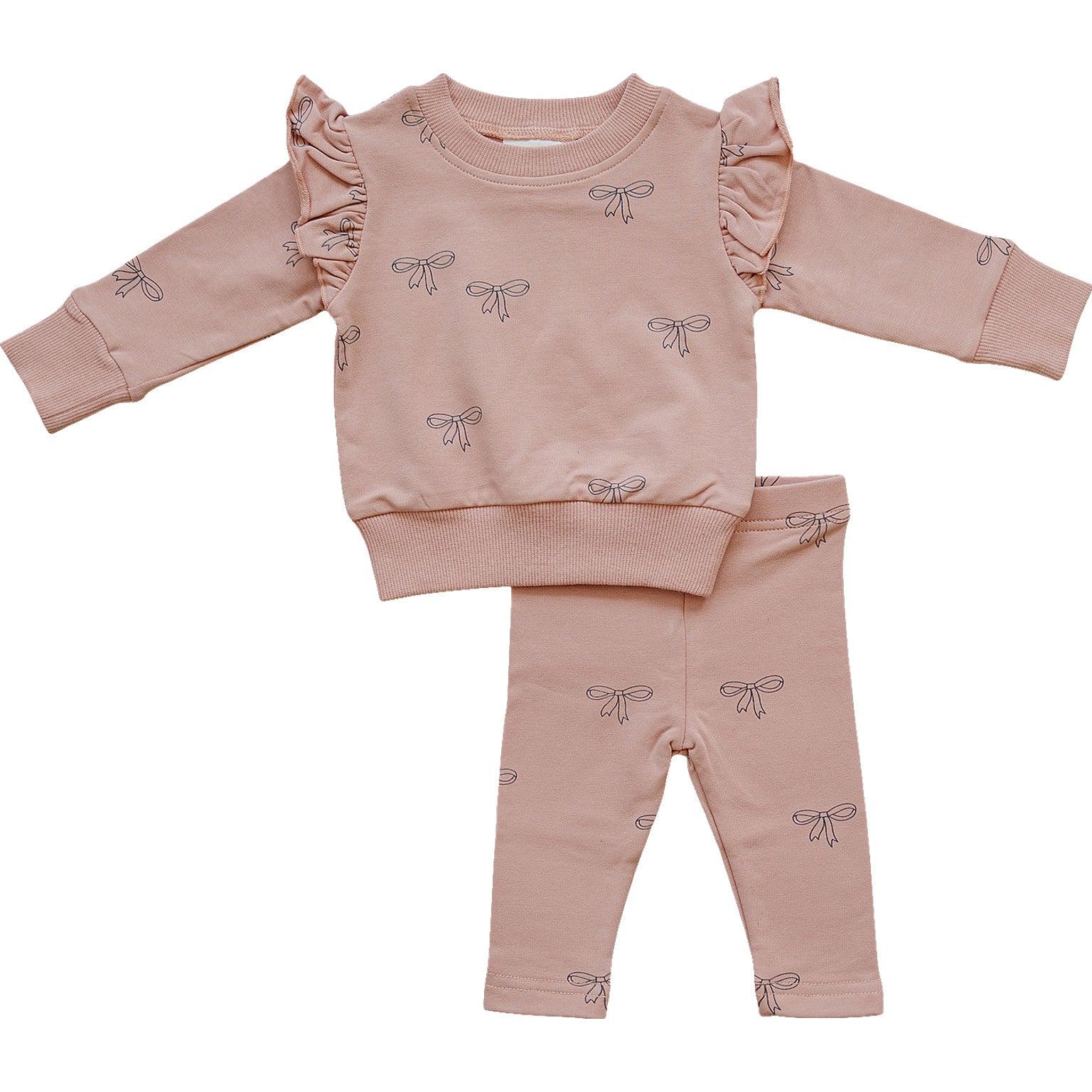 Pink Ribbon Ruffle French Terry Set - 95% Cotton