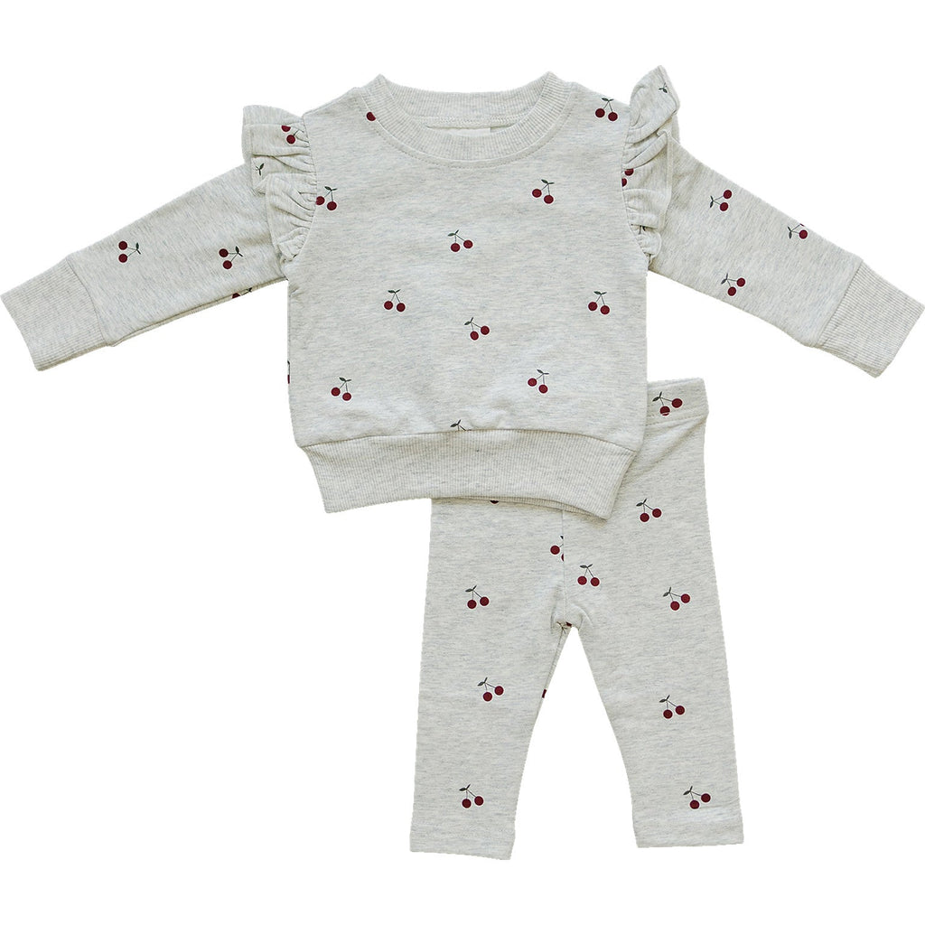 Cherry Ruffle French Terry Set - 95% Cotton