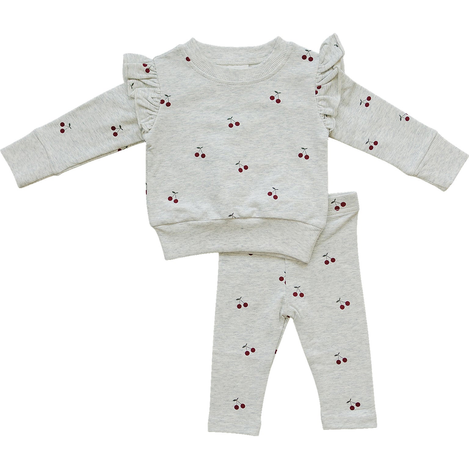Cherry Ruffle French Terry Set - 95% Cotton