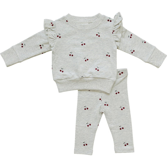 Cherry Ruffle French Terry Set - 95% Cotton