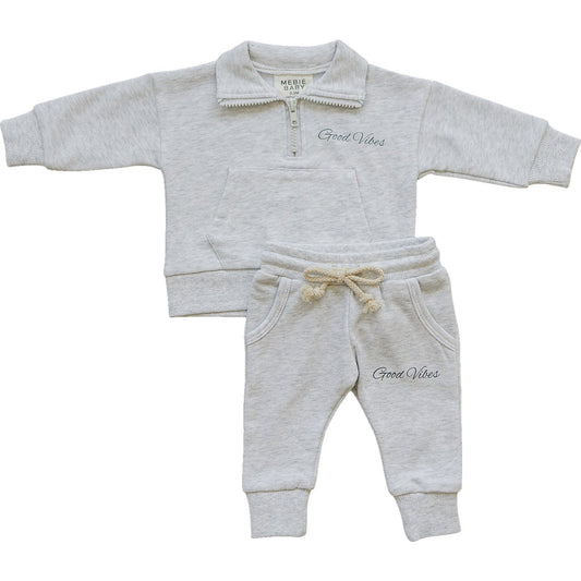 Good Vibes Quarter Zip French Terry Set - 95% Cotton