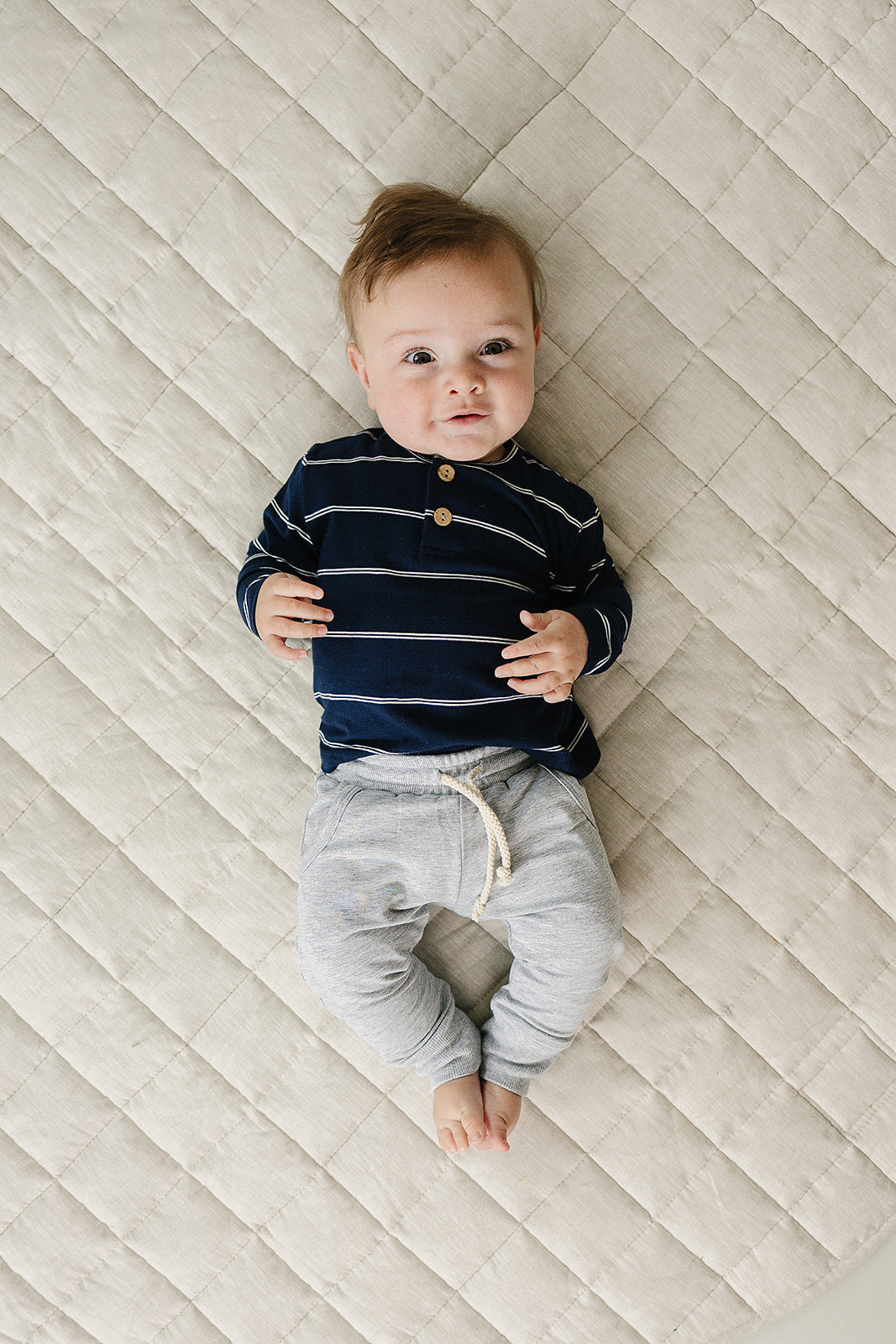 Navy Stripe Long Sleeve Tee - 95% Cotton