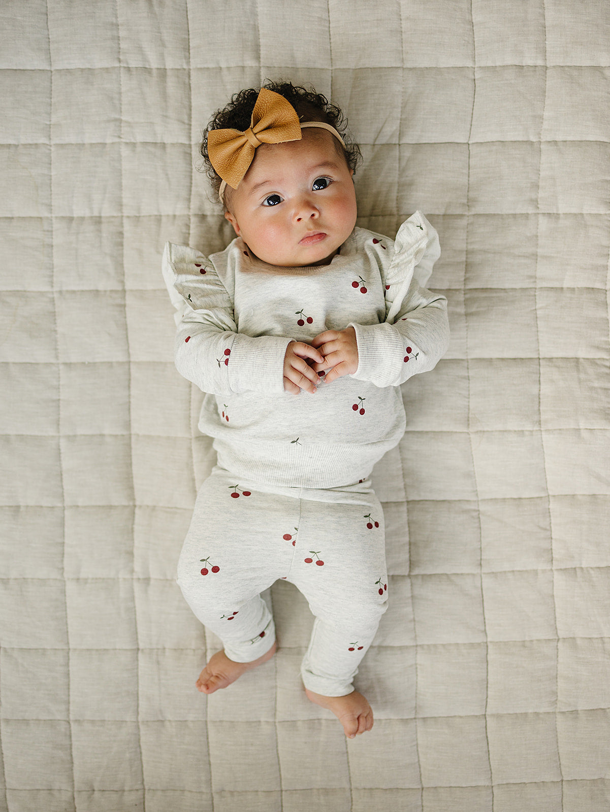 Cherry Ruffle French Terry Set - 95% Cotton