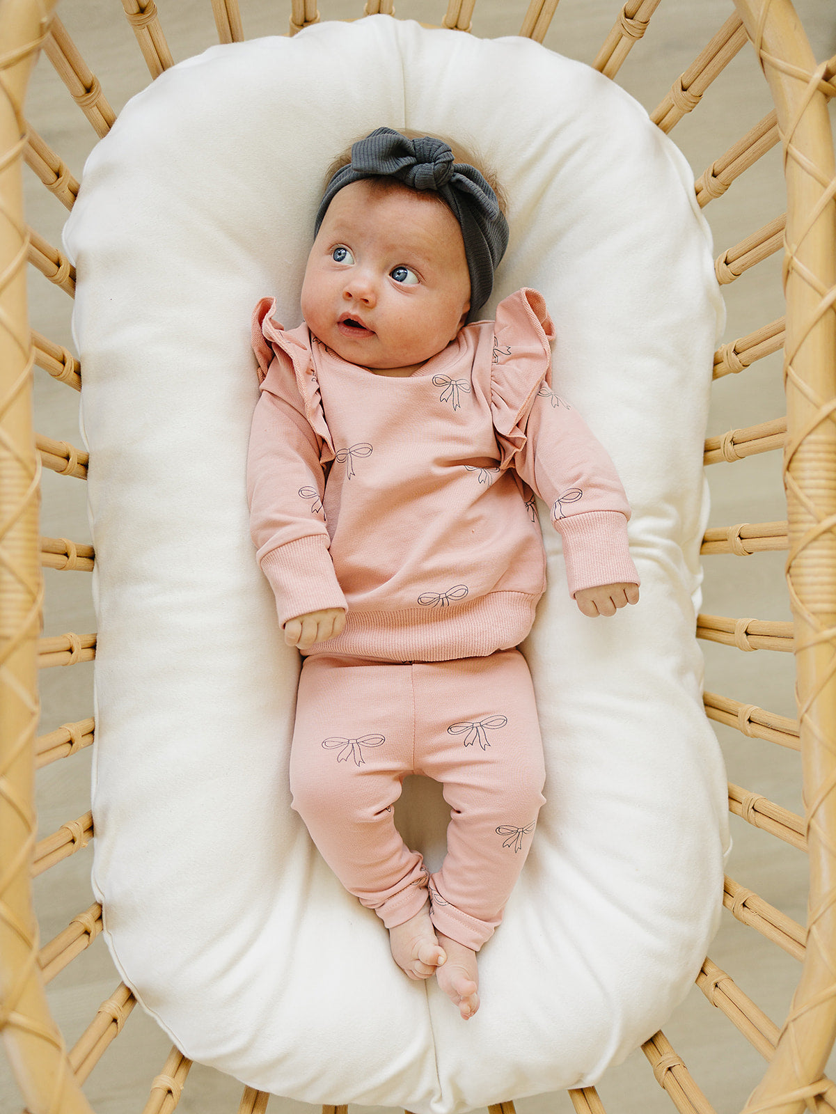 Pink Ribbon Ruffle French Terry Set - 95% Cotton