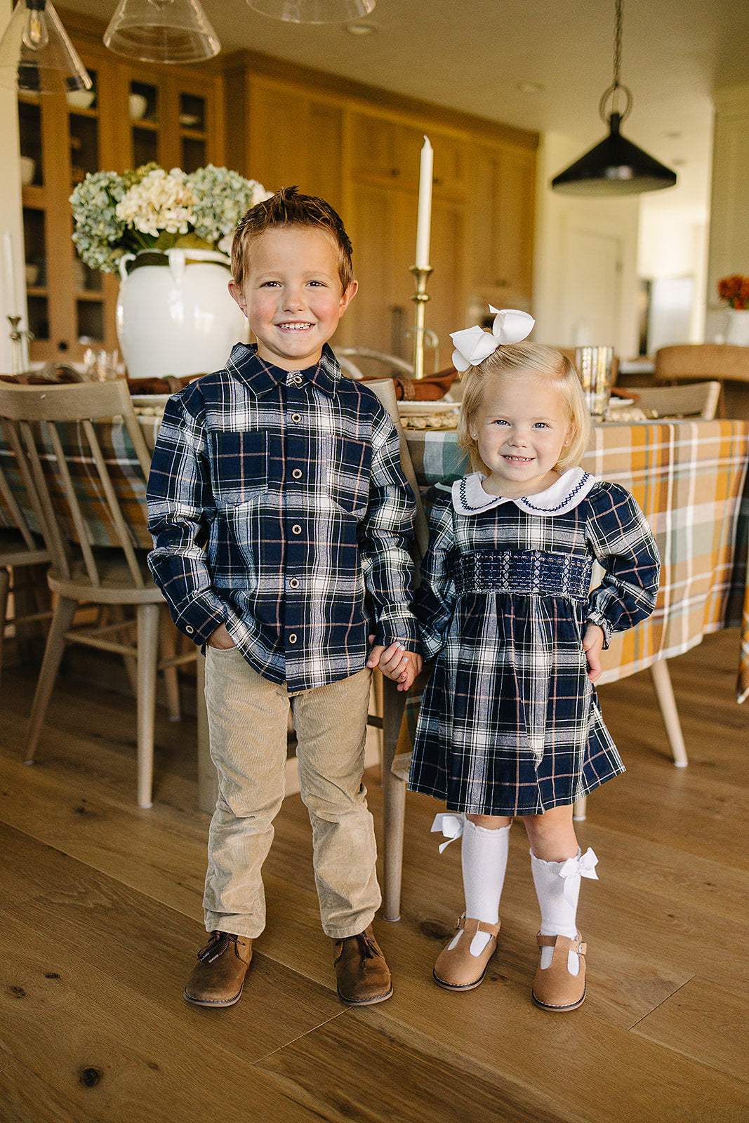 Navy Plaid Smocked Dress - 95% Cotton
