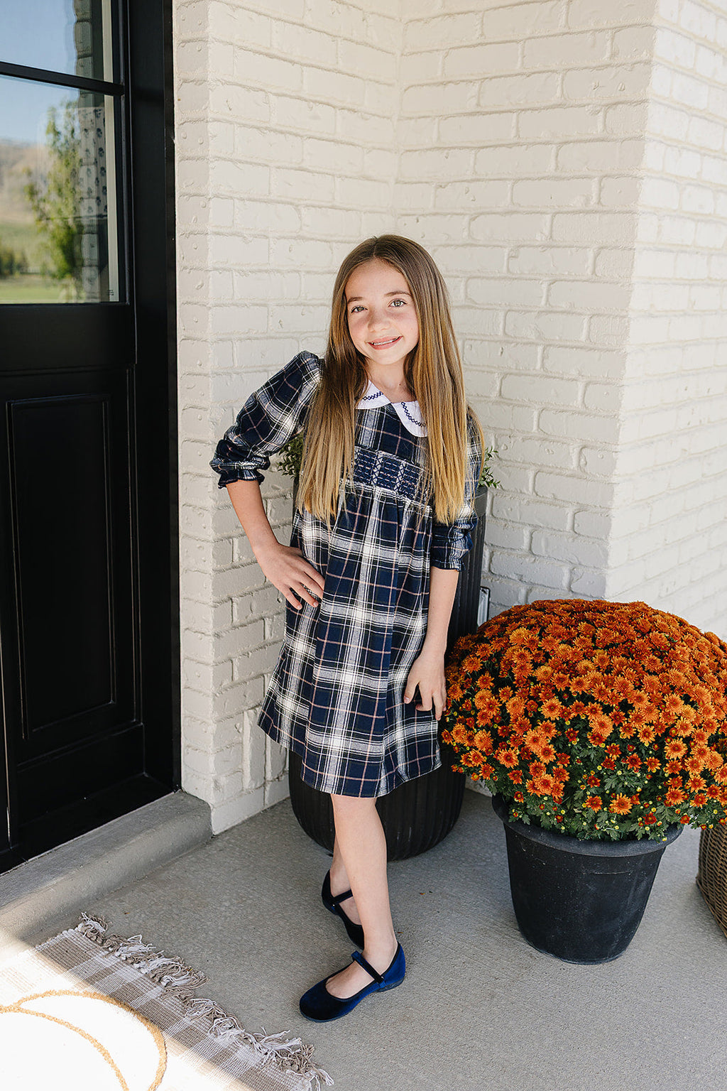 Navy Plaid Smocked Dress - 95% Cotton