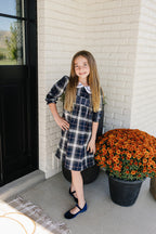 Navy Plaid Smocked Dress - 95% Cotton