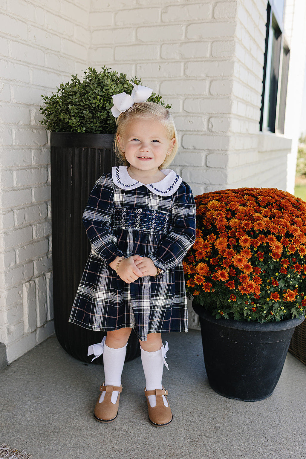 Navy Plaid Smocked Dress - 95% Cotton