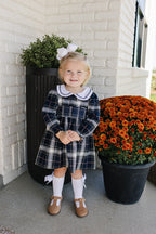 Navy Plaid Smocked Dress - 95% Cotton