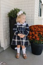 Navy Plaid Smocked Dress - 95% Cotton