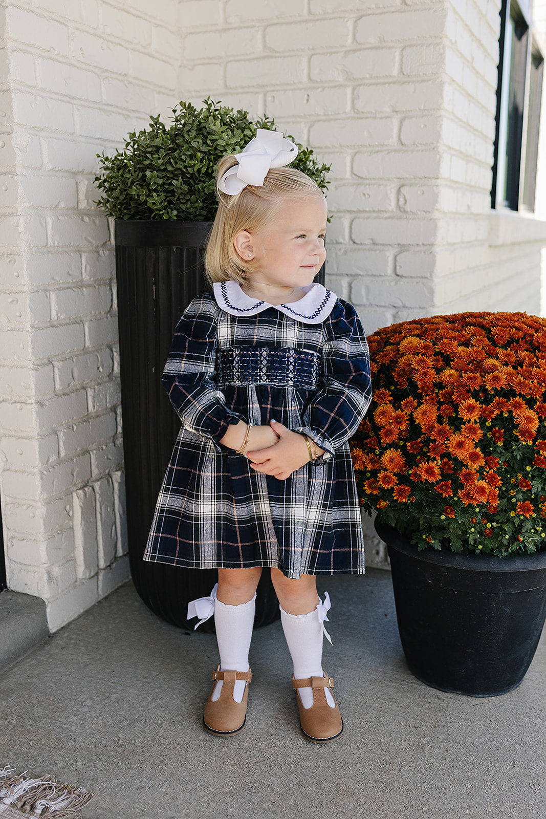Navy Plaid Smocked Dress - 95% Cotton