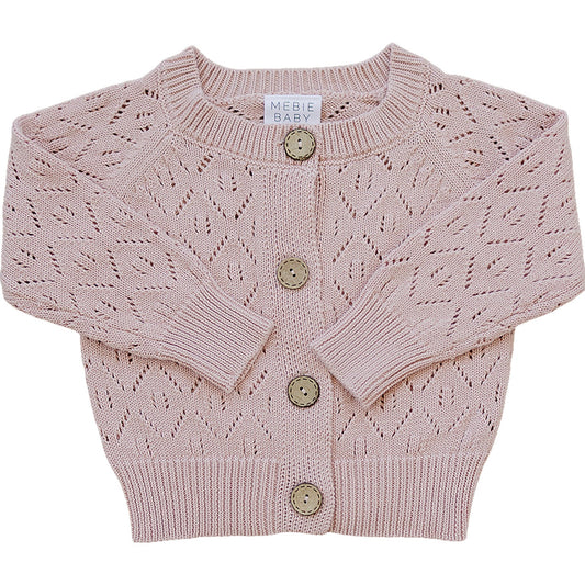 Pink Pointelle Button Down Cardigan