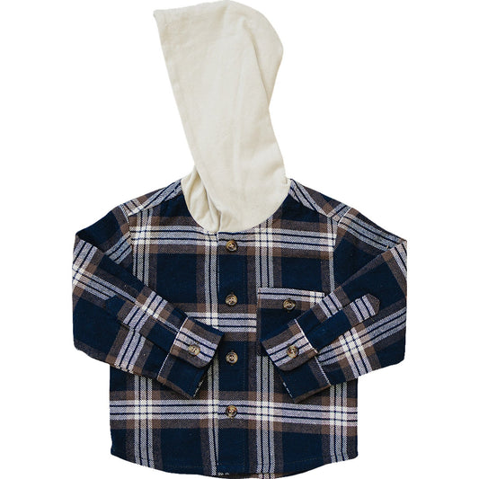 Plaid Hooded Button Up Shirt - The Peony Haus