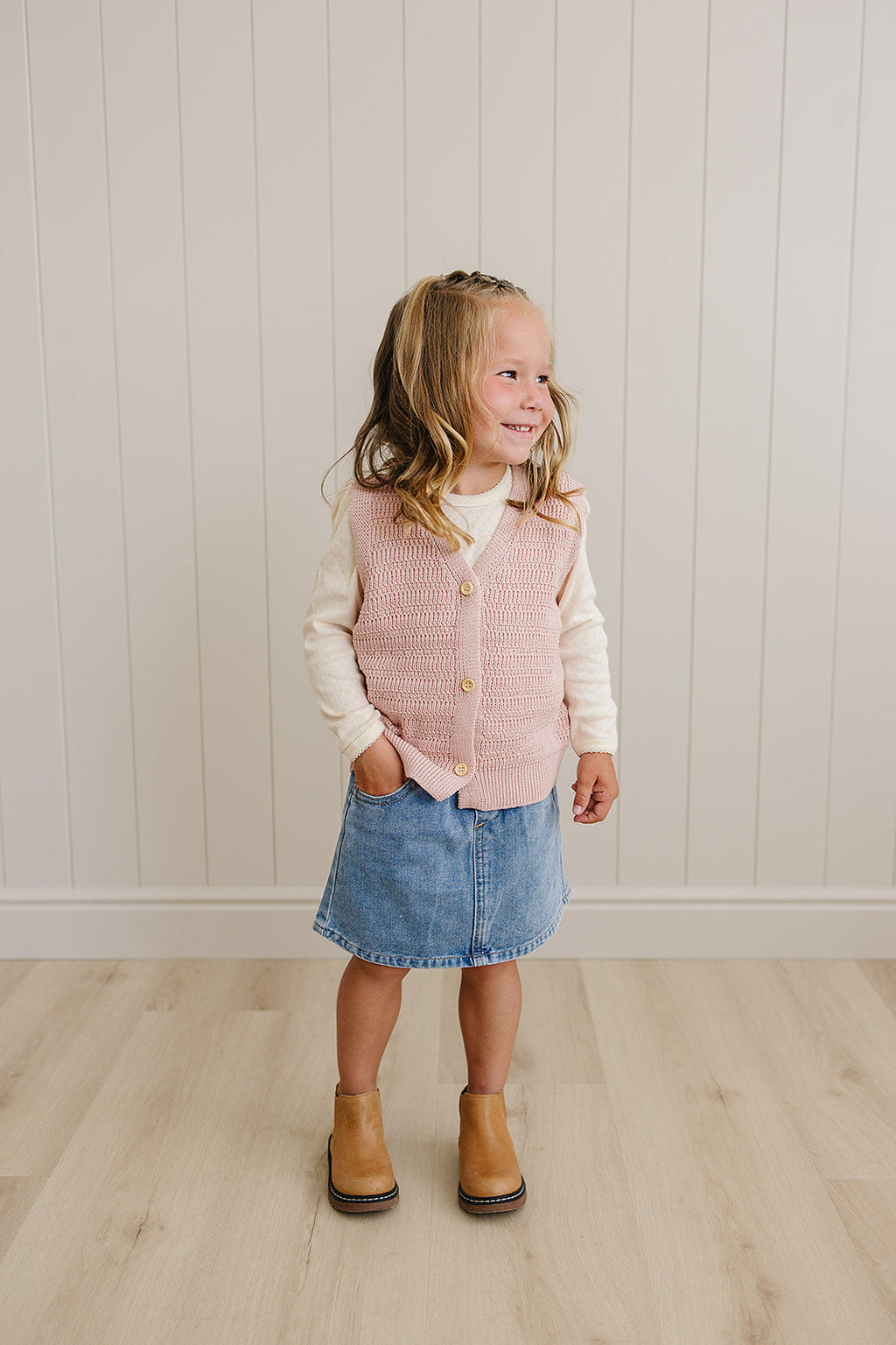 Pink Knit Button Down Vest
