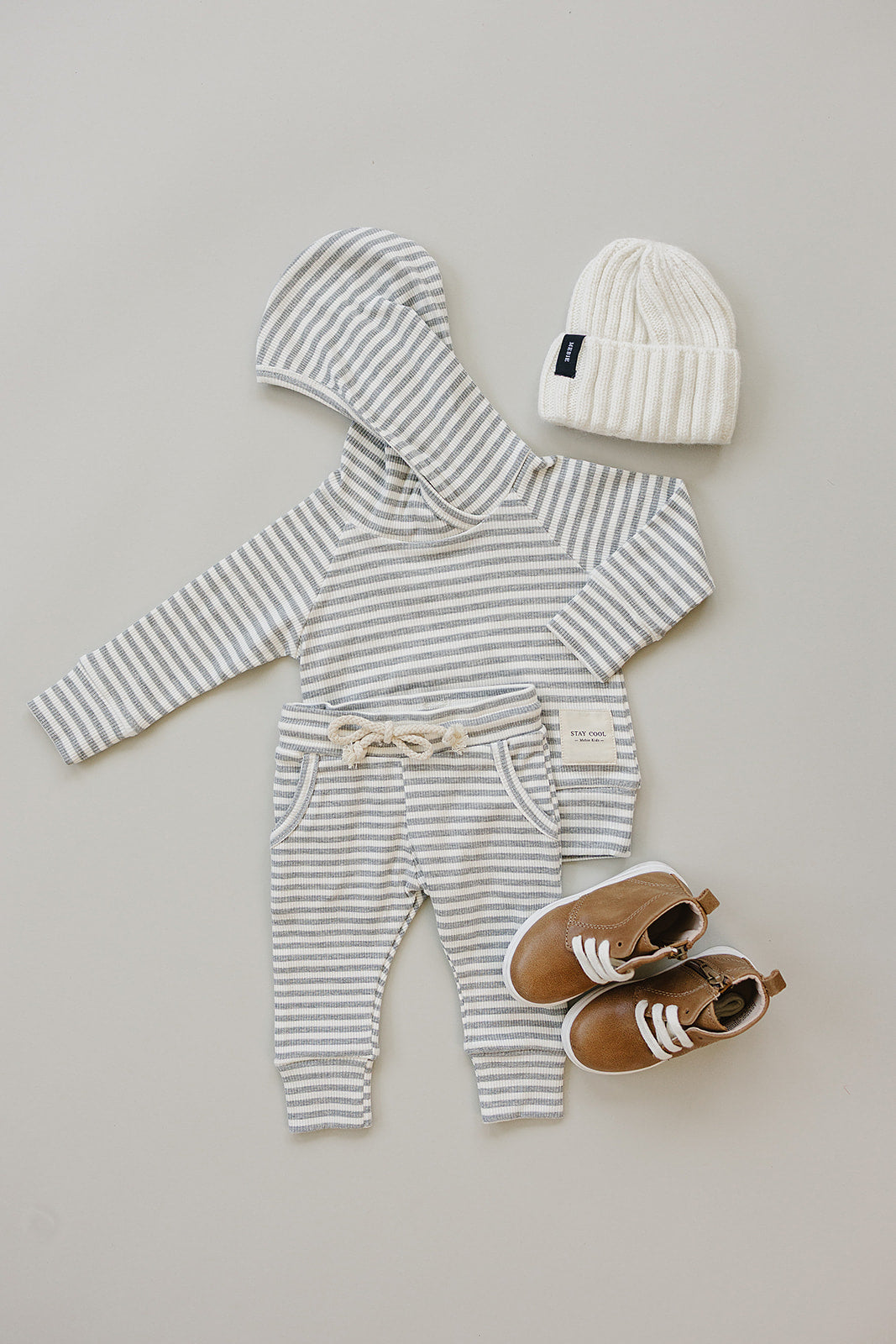 Grey Striped Hooded Set - 95% Cotton