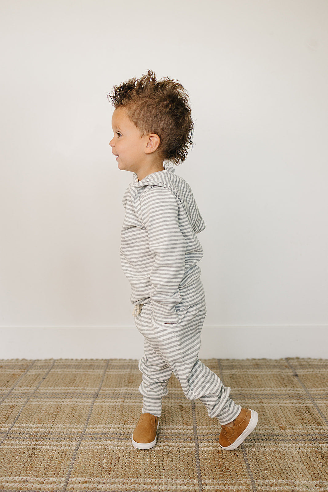 Grey Striped Hooded Set - 95% Cotton