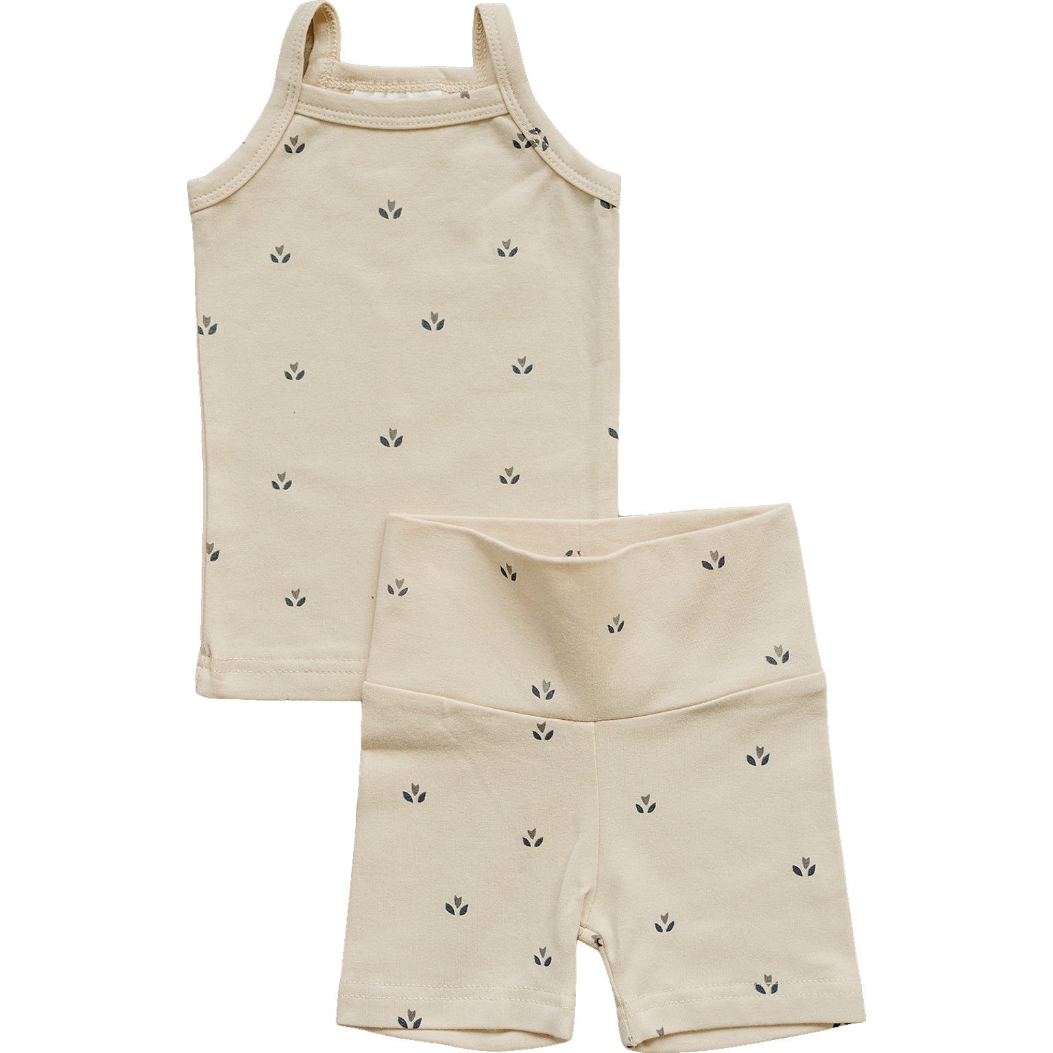 Cream Tulips Tank + Biker Short Set - 95% Cotton