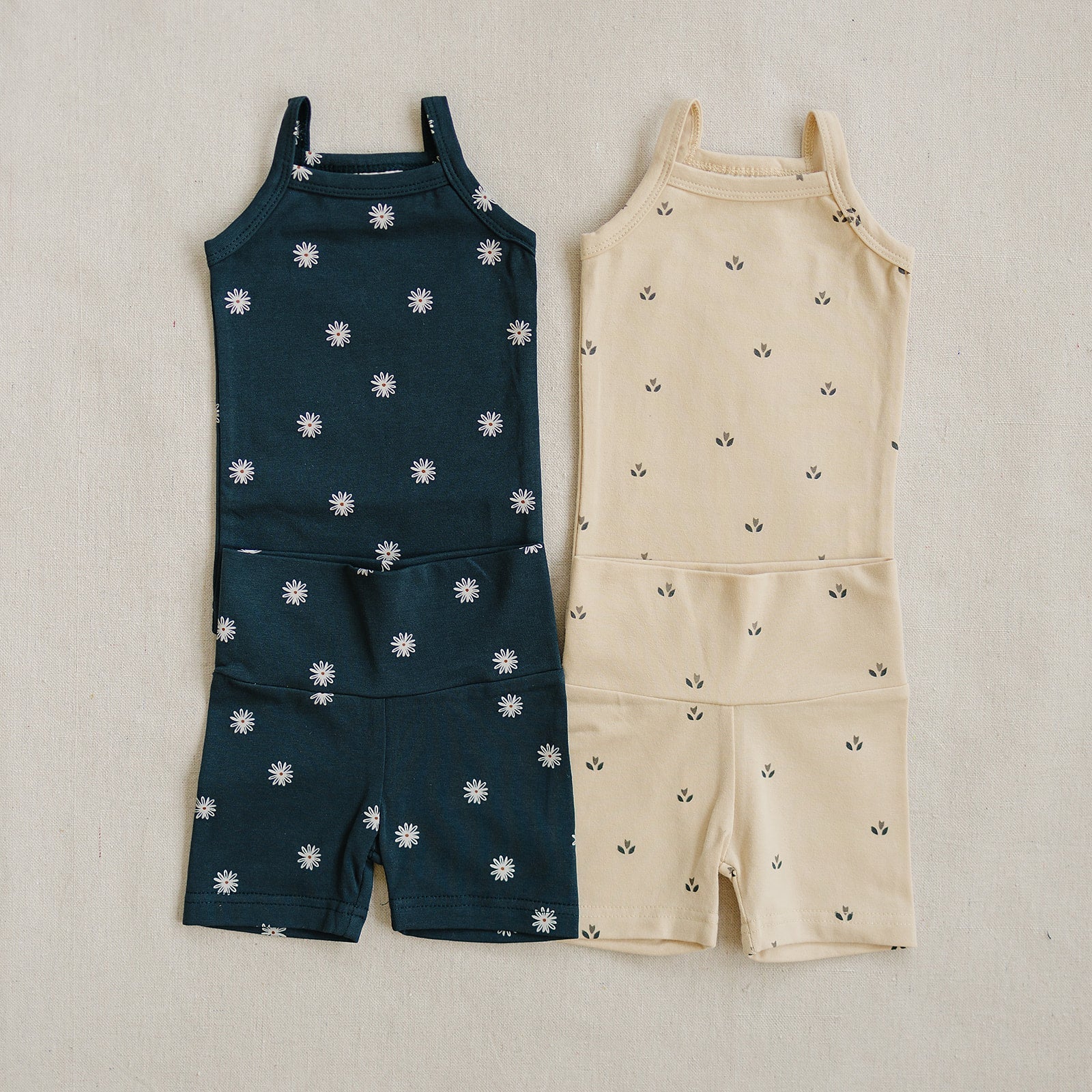 Cream Tulips Tank + Biker Short Set - 95% Cotton