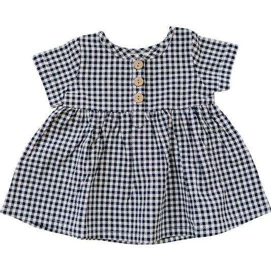 Navy Gingham Linen Cotton Dress - The Peony Haus