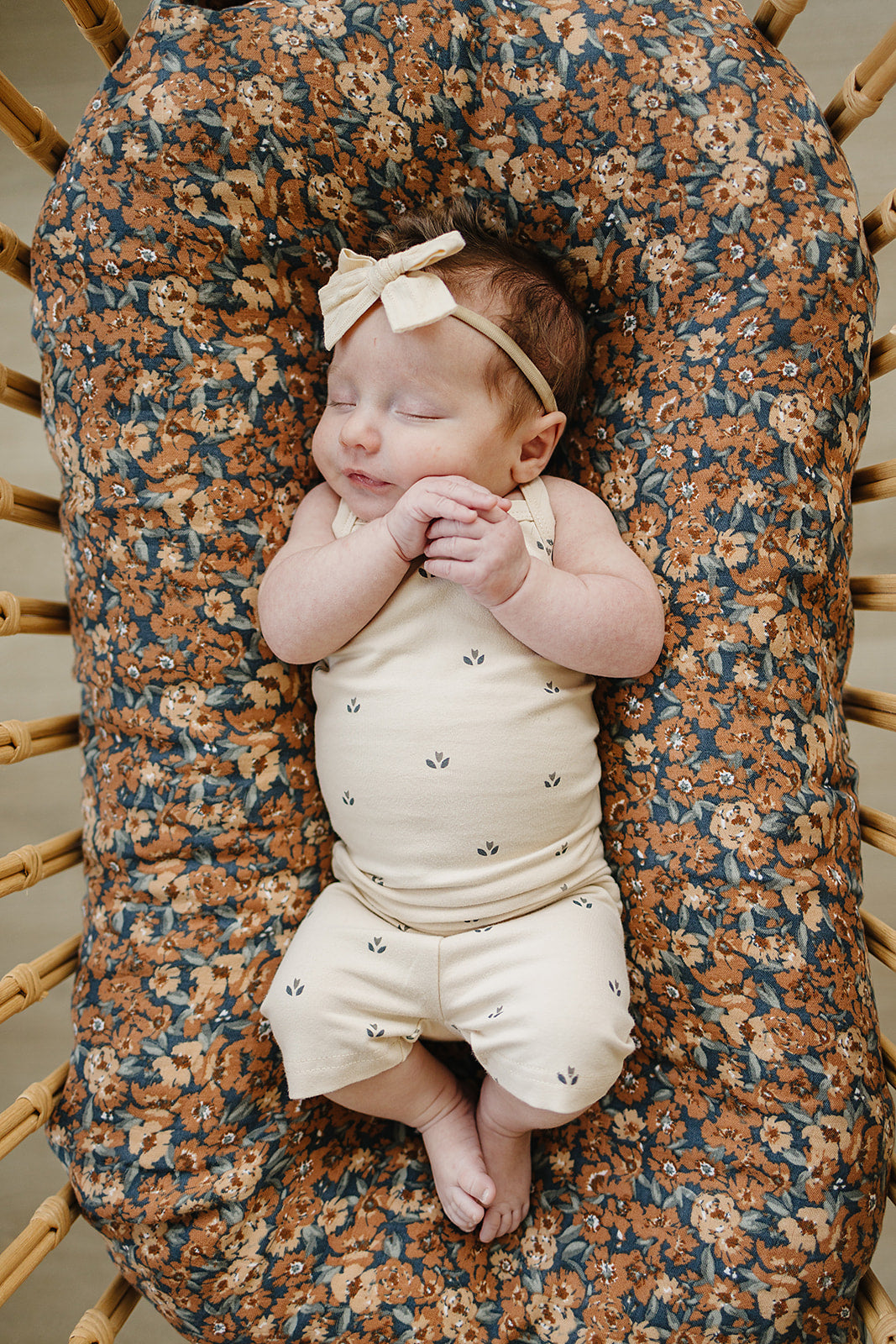 Cream Tulips Tank + Biker Short Set - 95% Cotton