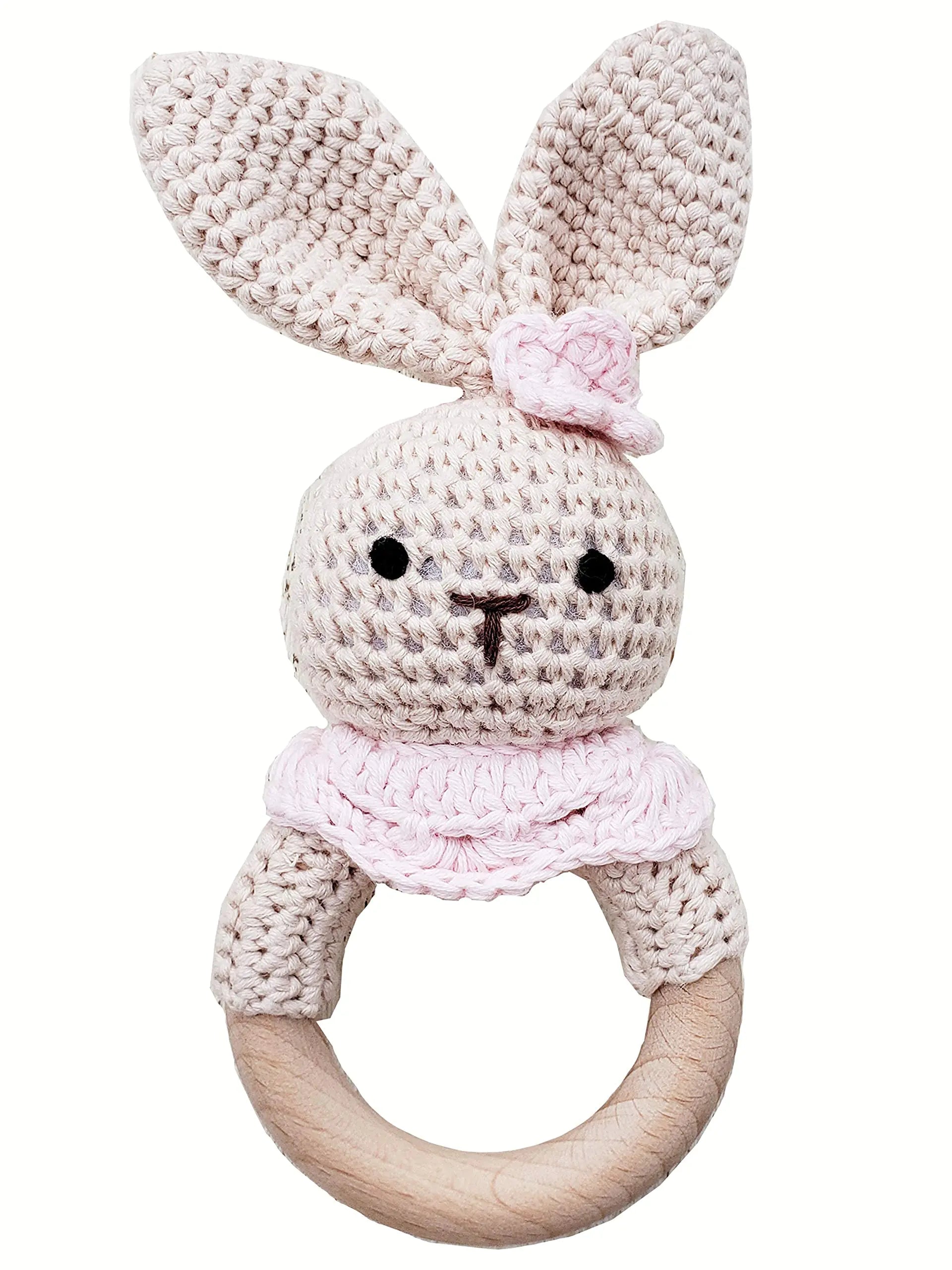 Natural Crochet Teether Toy Rattle - Handmade, Bunny