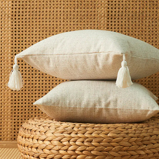 Japanese Cotton Linen Tassel Pillowcase - Square Cover - The Peony Haus