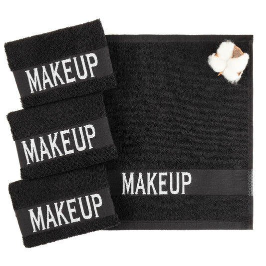 American Soft Linen, Makeup Remover Face Cloth, 100% Cotton Makeup Towels, 4 Packed Face Towels, 12x12 inches, Black