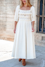 Angelica Natural Ruched Midi Dress