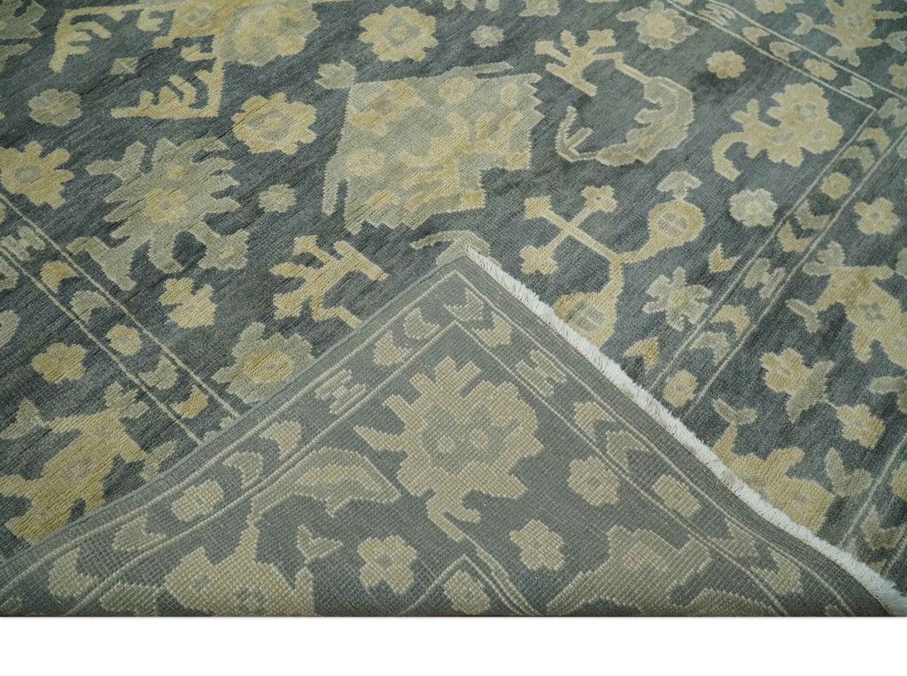 Antique Style 6x9 Hand Knotted Beige and Charcoal Traditional Wool Rug | N35669