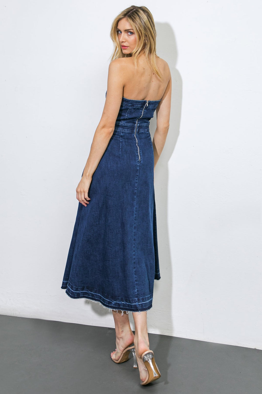 HERE GOES NOTHING DENIM MIDI DRESS - 98% Cotton