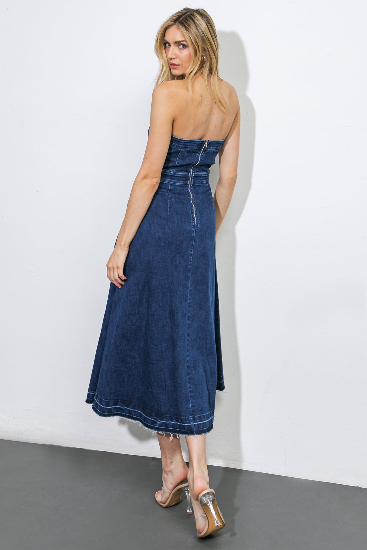HERE GOES NOTHING DENIM MIDI DRESS - 98% Cotton