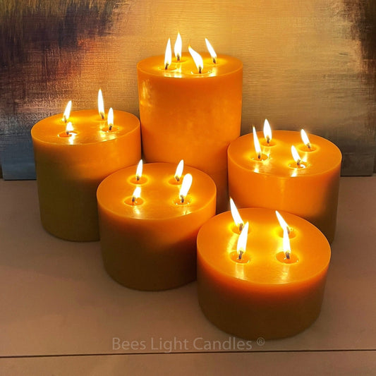 Giant Six Inch Wide Beeswax 4 Wick Candles