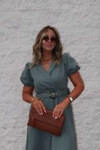 Breland Olive Belted Midi Dress