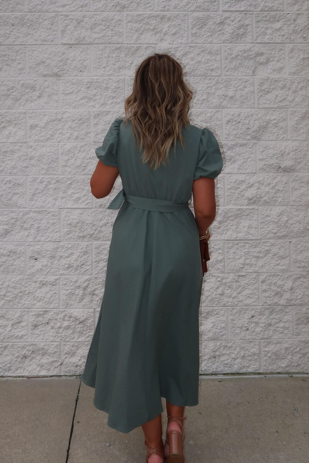 Breland Olive Belted Midi Dress
