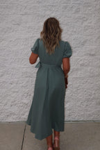 Breland Olive Belted Midi Dress