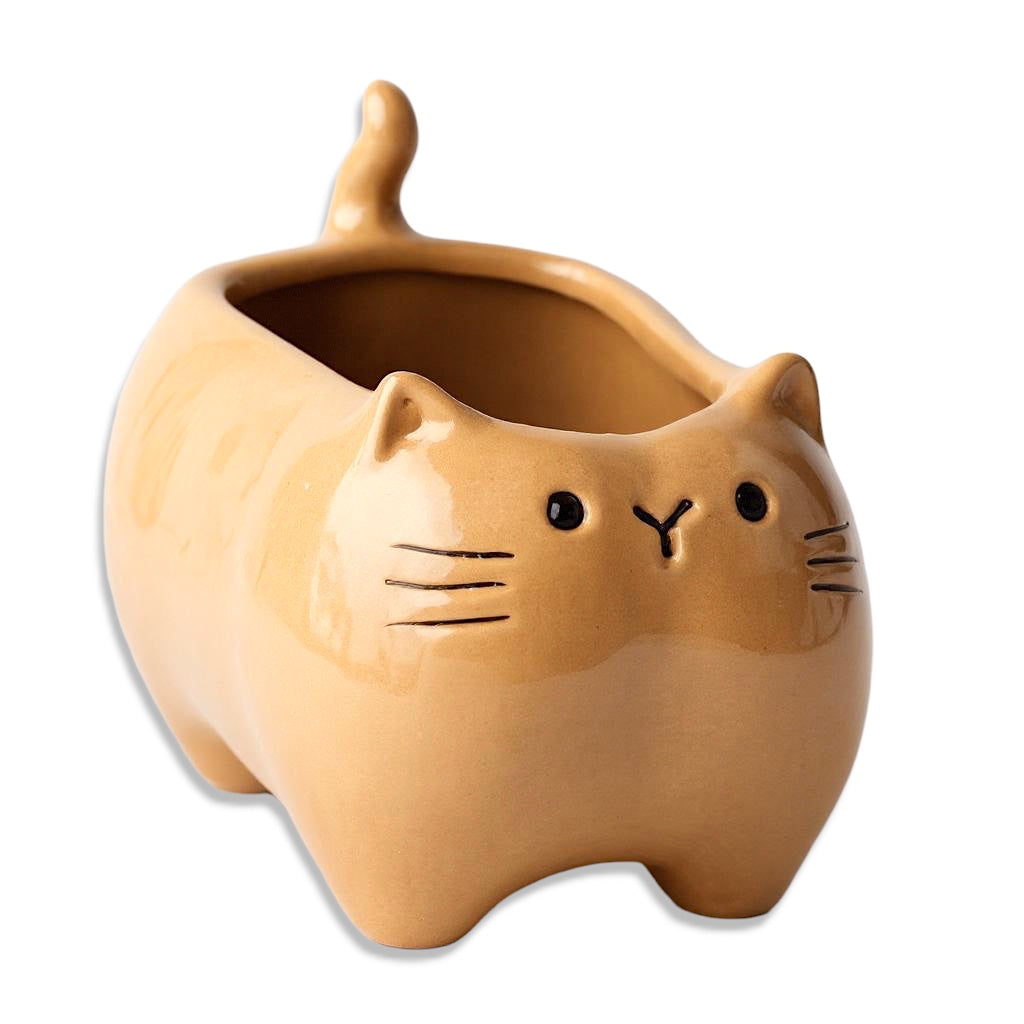 Beige Ceramic Kitty Cat Planter