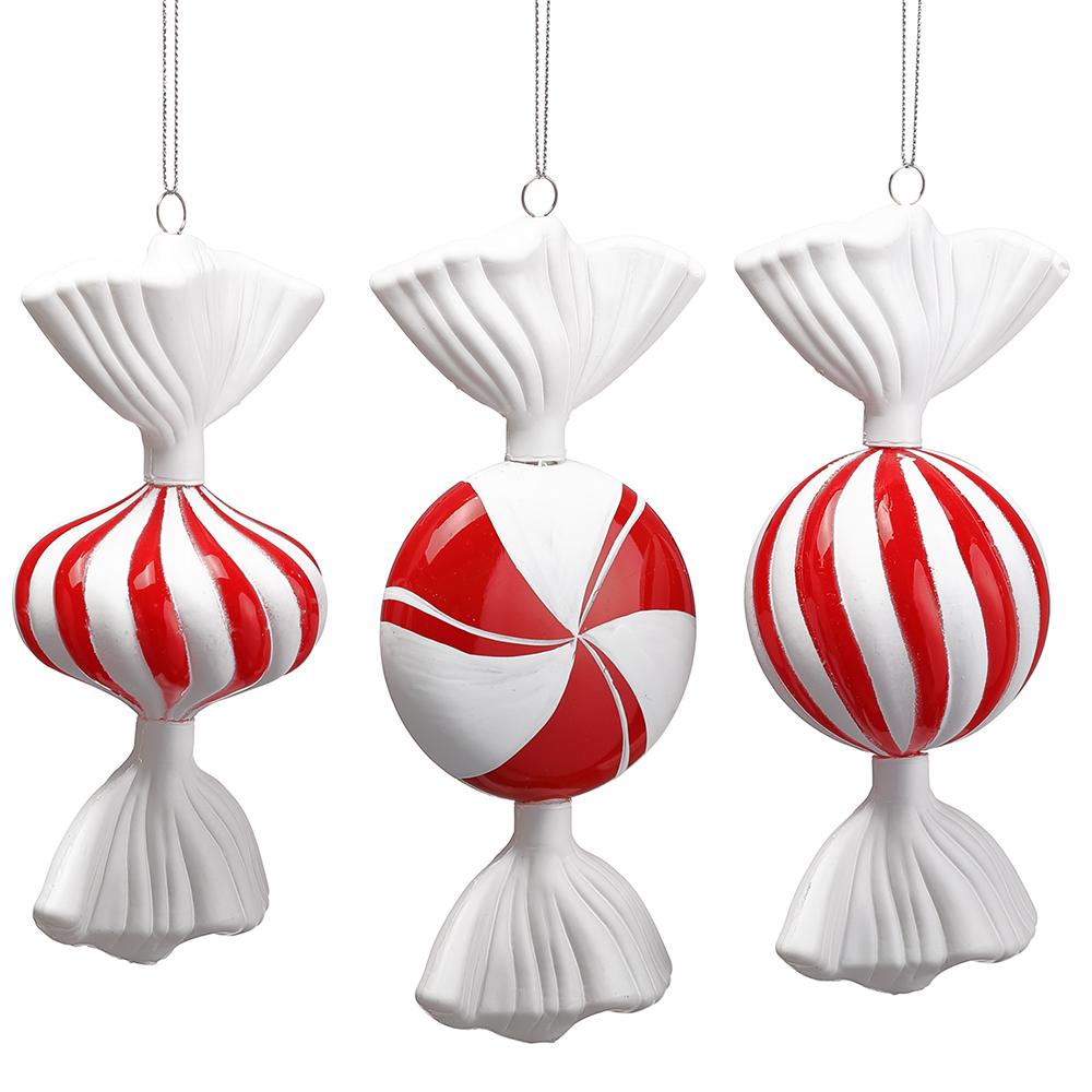 Candy Cane Lane - 7"-7.5" Peppermint Candy Ornament (SET OF 3) - Red White