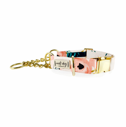 Charleston Blush Floral Tea Rose Buckle & Martingale Dog Collar