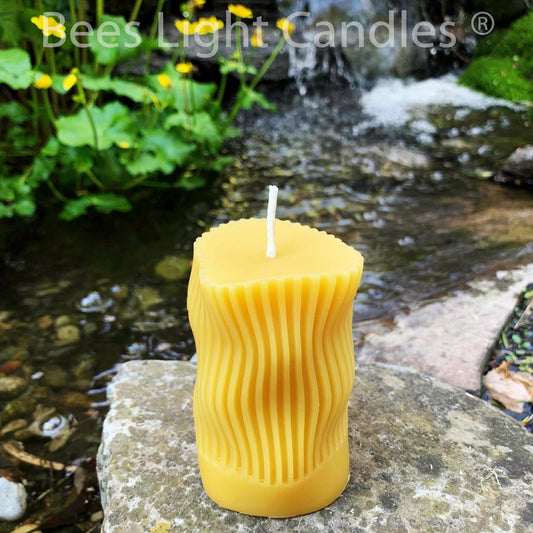 Curvy Irregular Modern Striped Beeswax Pillar Candle