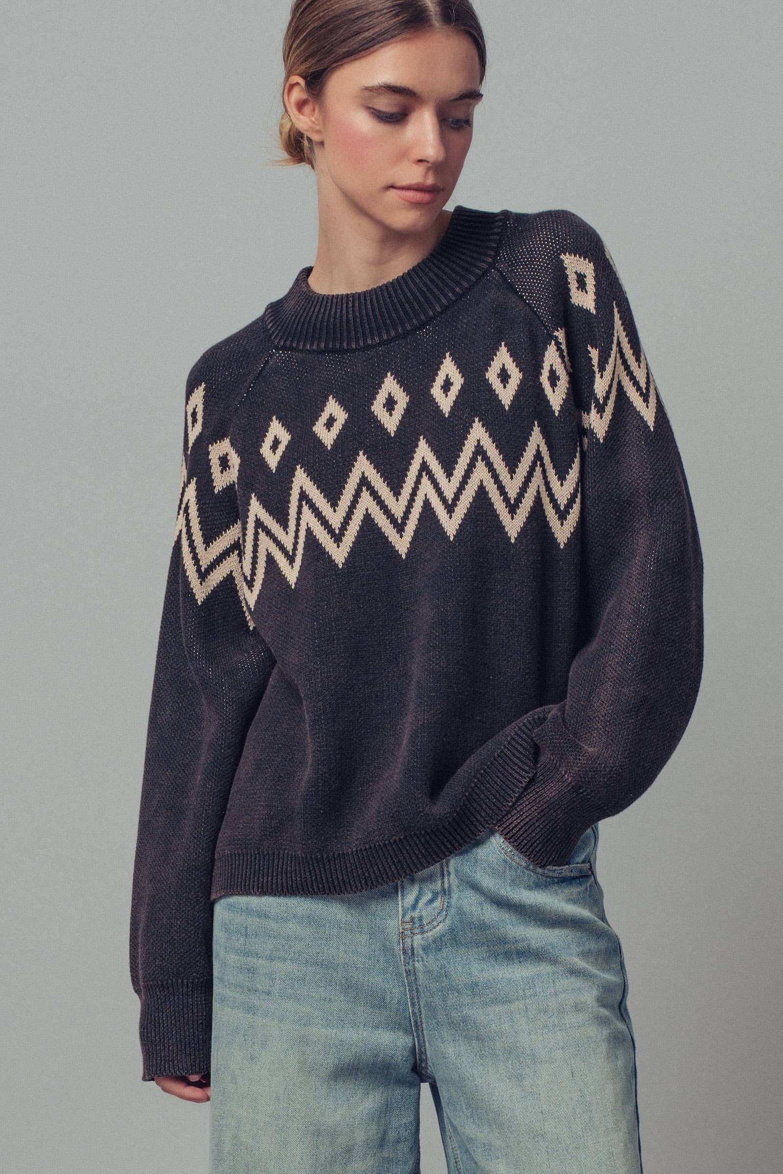 Nordic Jacquard Cotton Raglan Sweater