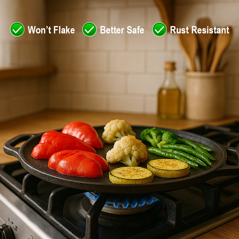 Cast Iron Tawa 12 Inch with Double Handle Pre-Seasoned Flat Tawa for