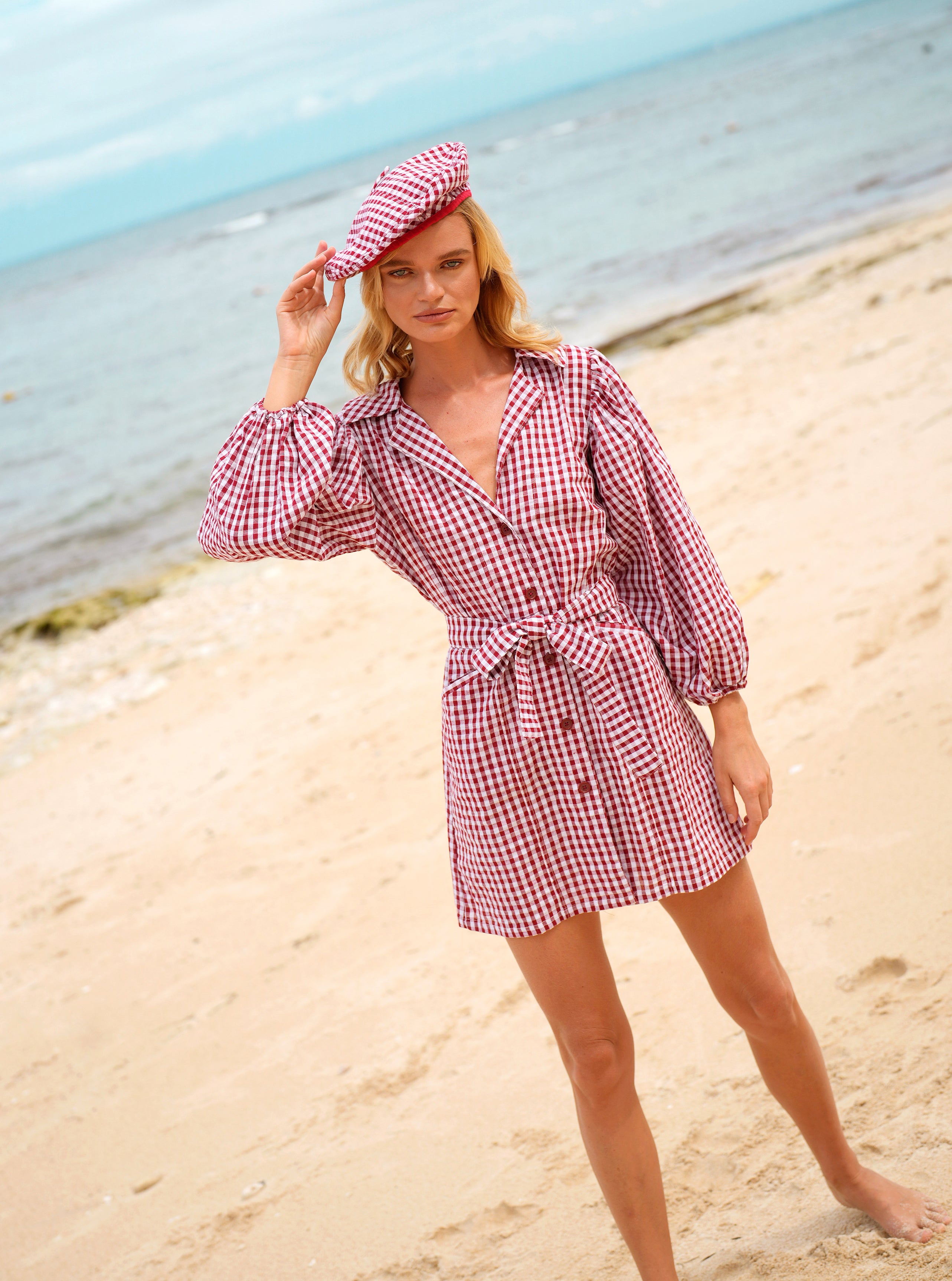 MEGHAN Mini Dress, in Gingham Red - The Peony Haus